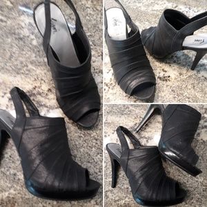 Fioni Night |Blk Stiletto Slingback Peeptoe Bootie